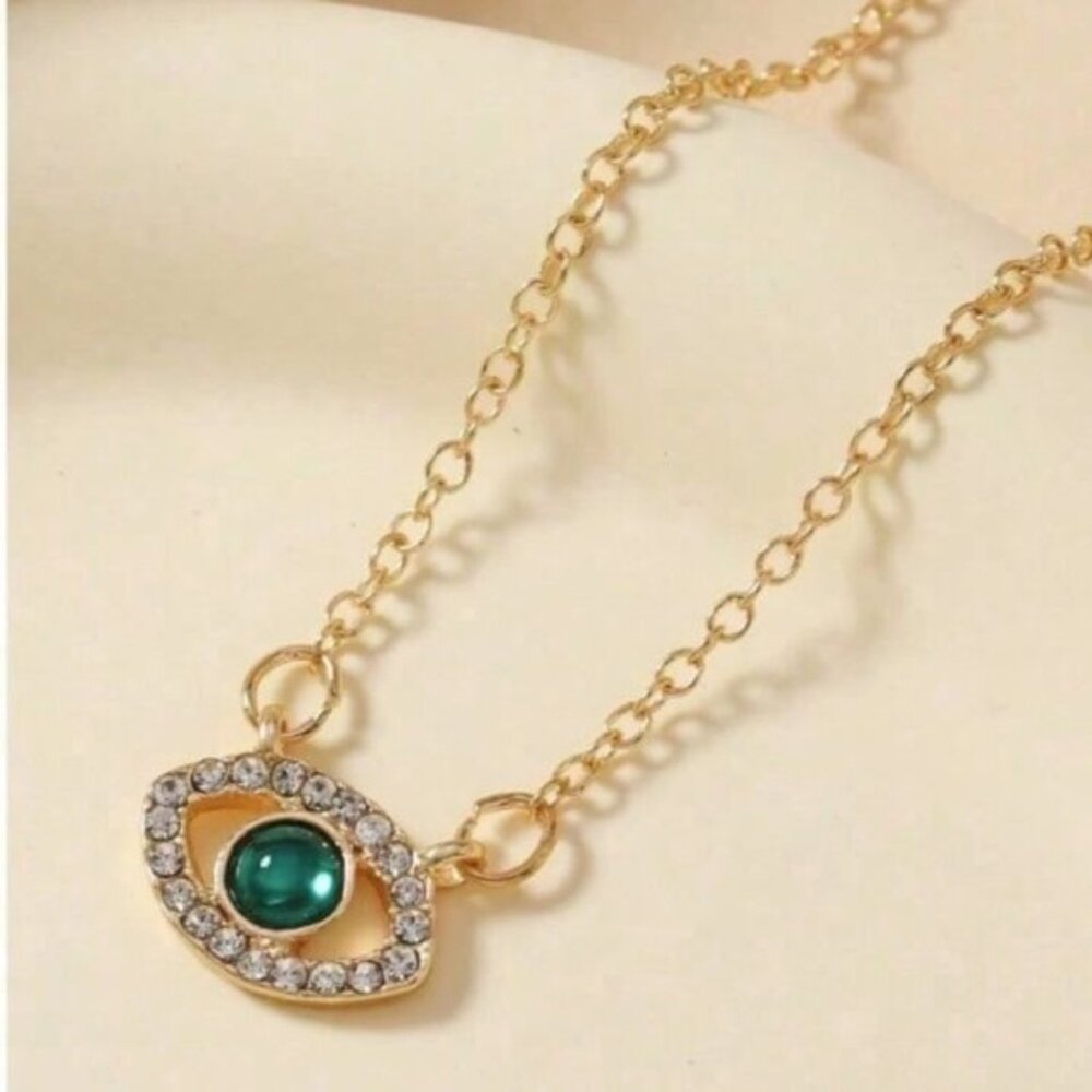 Emerald Green Evil Eye Pendant Necklace – 14K Gold Filled over Sterling Silver